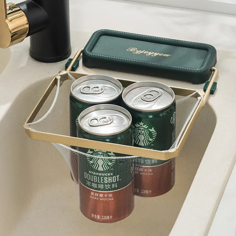 Foldable sink filter rack with disposable mesh bags for kitchen waste management