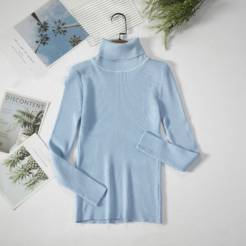 Solid Colour Pit Strip Knit Pullover Turtleneck Sweater in various colours