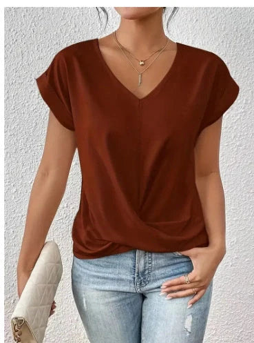 Stylish short-sleeve ladies' t-shirt with unique knot detail, available in a range of vibrant colours