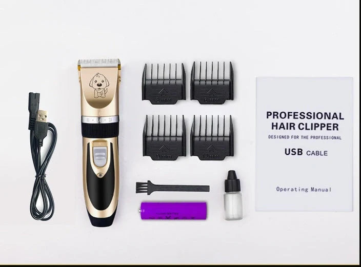 Professional pet grooming clippers with titanium ceramic blades and adjustable settings