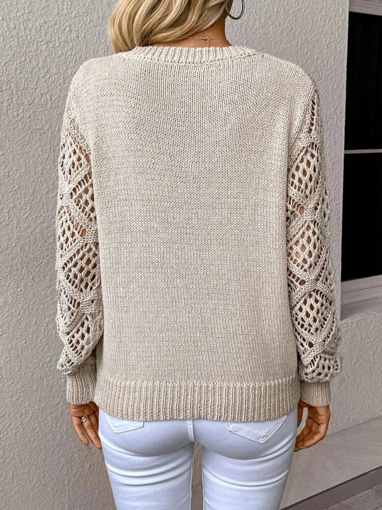 Stylish V-Neck Sweater with Trendy Hollow Sleeves for Women in Variety of Classic Colors