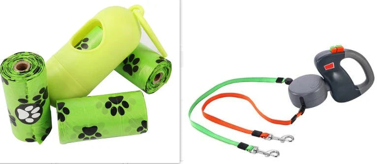 Premium retractable dual dog walking leash made of durable nylon material, offering hands-free control and adjustable length for dogs of all sizes.