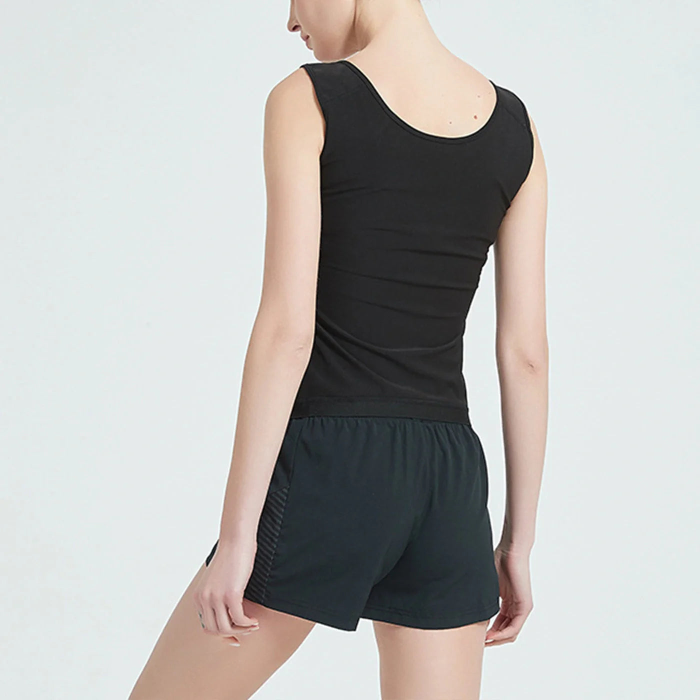 Stylish women's zip vest shapewear sweatshirt in black, perfect for layering or wearing solo.