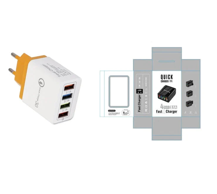 4-Port High-Speed USB Wall Charger with Quick Charge 3.0 Technology for Simultaneous Charging of Multiple Devices