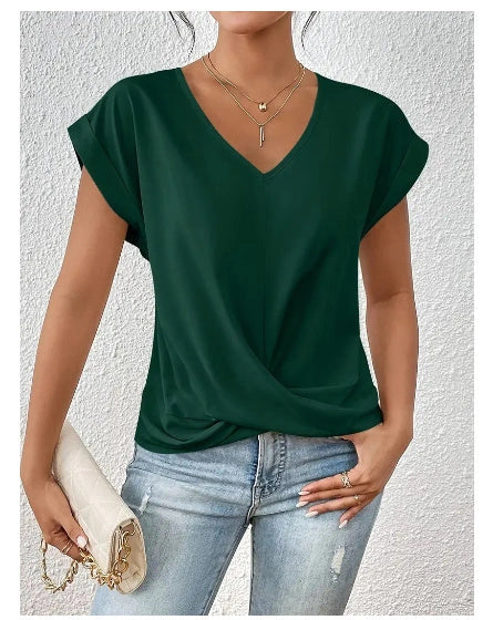 Stylish short-sleeve ladies' t-shirt with unique knot detail, available in a range of vibrant colours