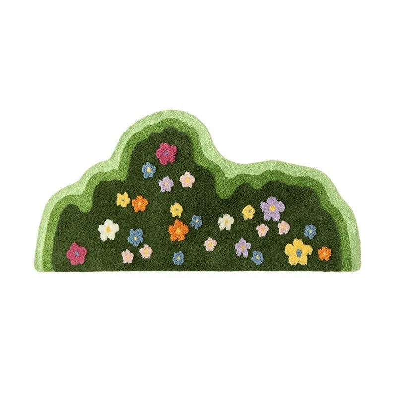 Stylish and cozy floral carpet with vibrant green grass pattern, suitable for living rooms, bedrooms, and entryways
