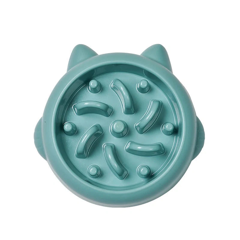Pet slow feeder bowl in green, pink, or orange with anti-choking design
