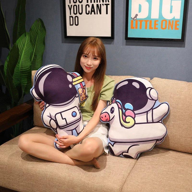 Soft, plush pillows in the shape of astronauts, rockets, and spacecraft to captivate young space enthusiasts