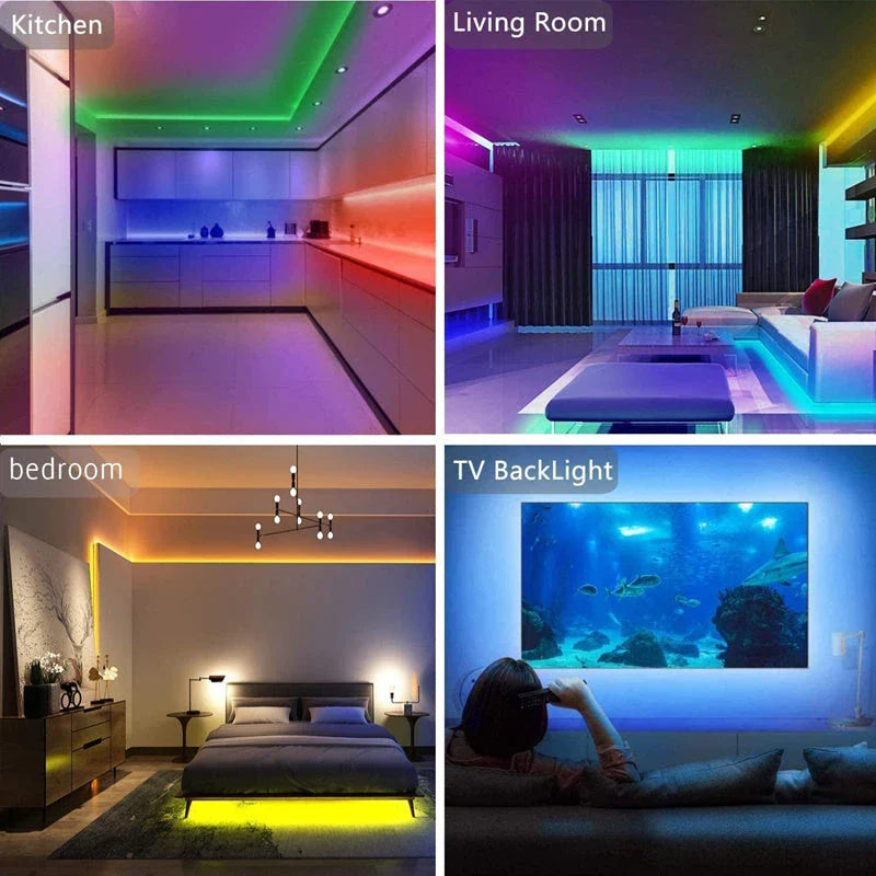 Vibrant and customizable LED strip lights that can be used to enhance home decor, lighting, and ambiance