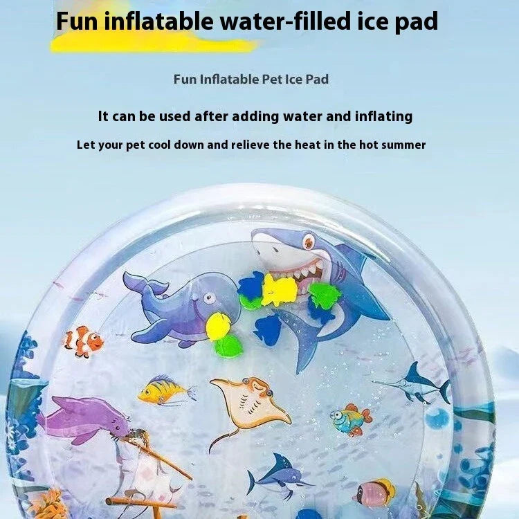 Cooling pet water mat with vibrant animal-themed designs for dogs and cats to stay cool and comfortable