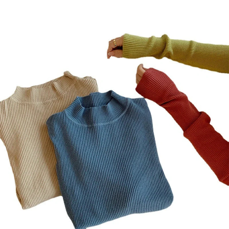 Solid Colour Pit Strip Knit Pullover Turtleneck Sweater in various colours