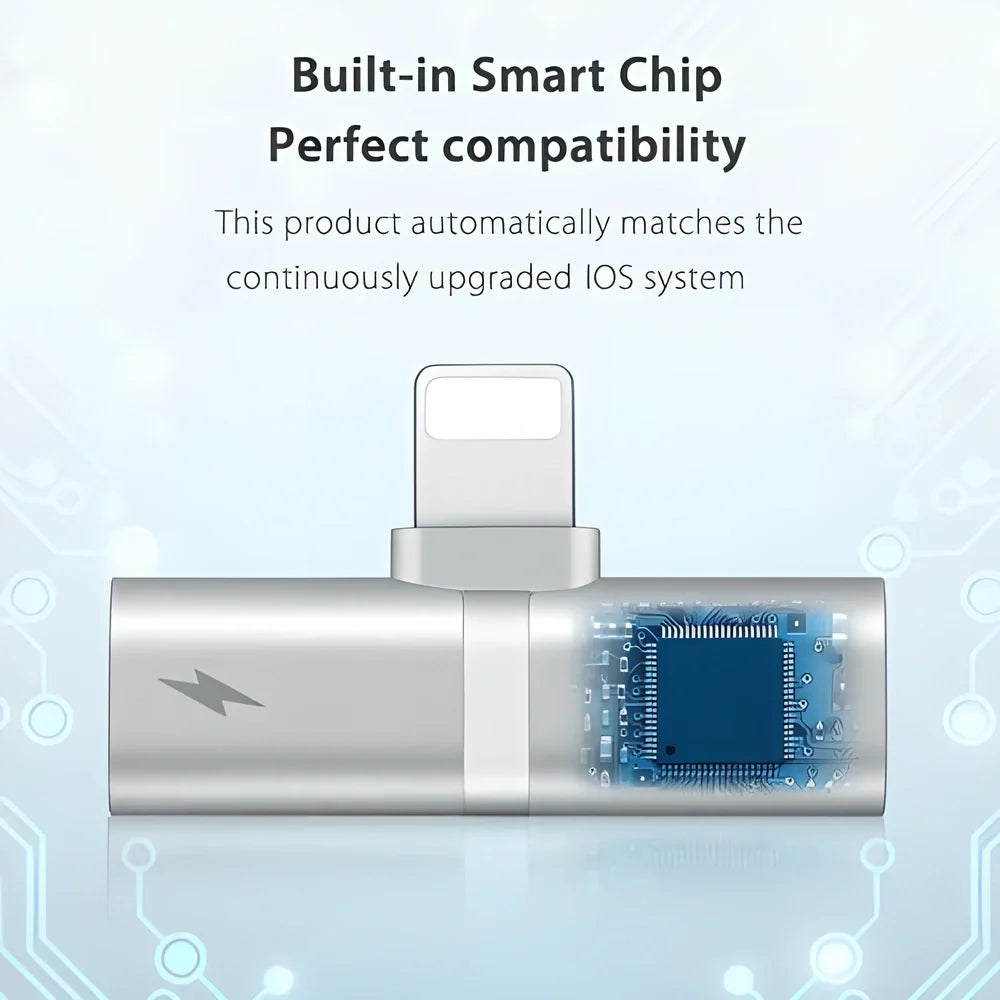 4-in-1 iPhone Lightning Adapter with multiple functions including music playback, charging, calling, and device control