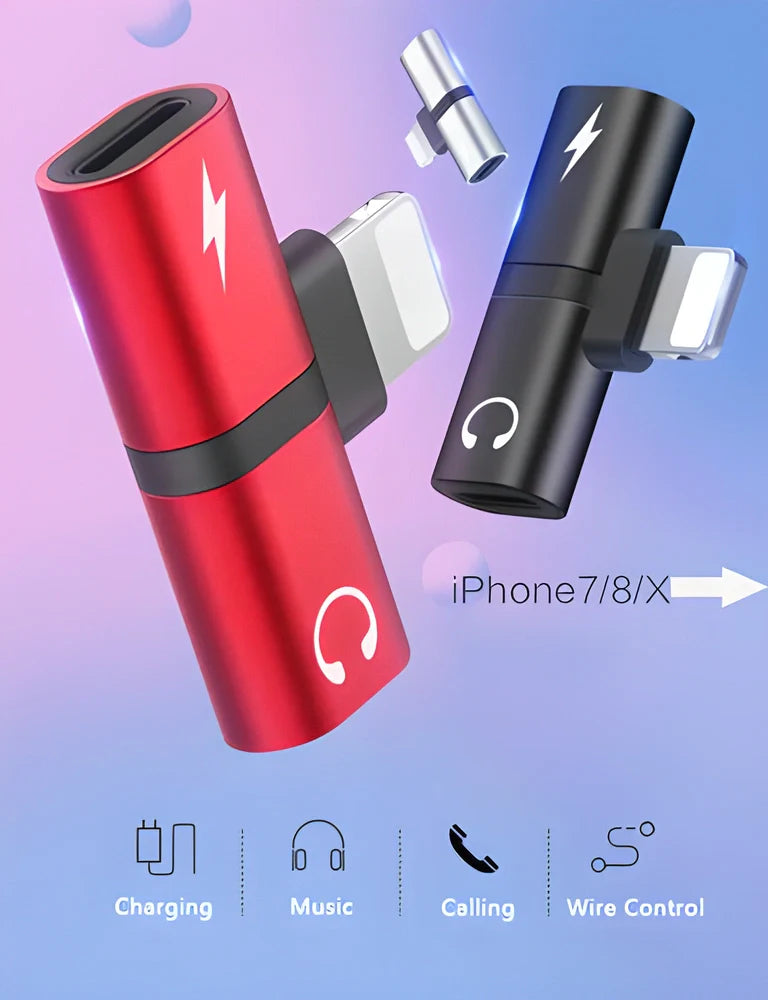 4-in-1 iPhone Lightning Adapter with multiple functions including music playback, charging, calling, and device control