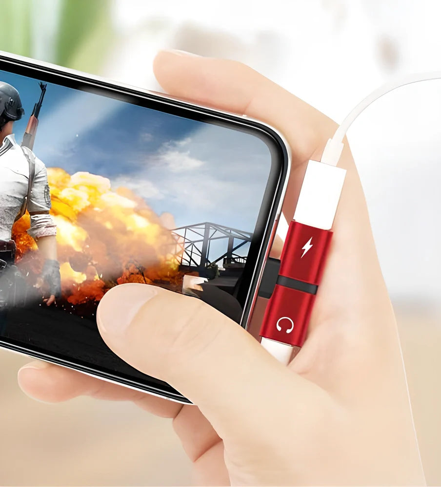 4-in-1 iPhone Lightning Adapter with multiple functions including music playback, charging, calling, and device control