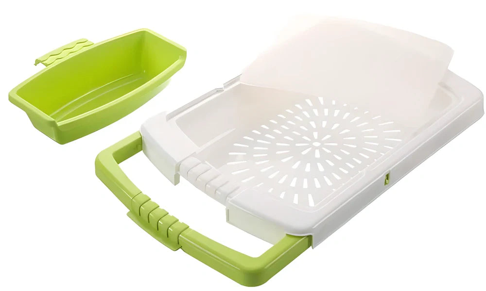 Versatile 3-in-1 Cutting Board with Cutting Surface, Colander, and Storage Compartment