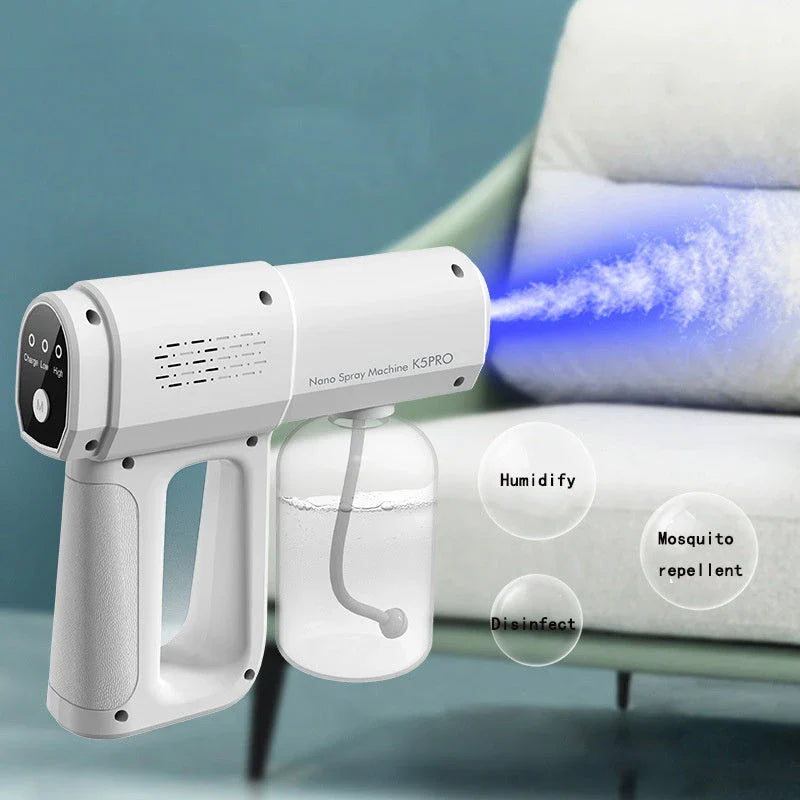Premium disinfectant mist sprayer with nano-atomisation technology, ideal for home and car cleaning and sanitisation