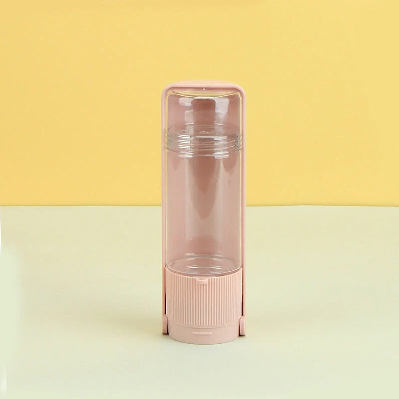 Portable pet water bottle in white and pink with 280ml capacity for outdoor travel