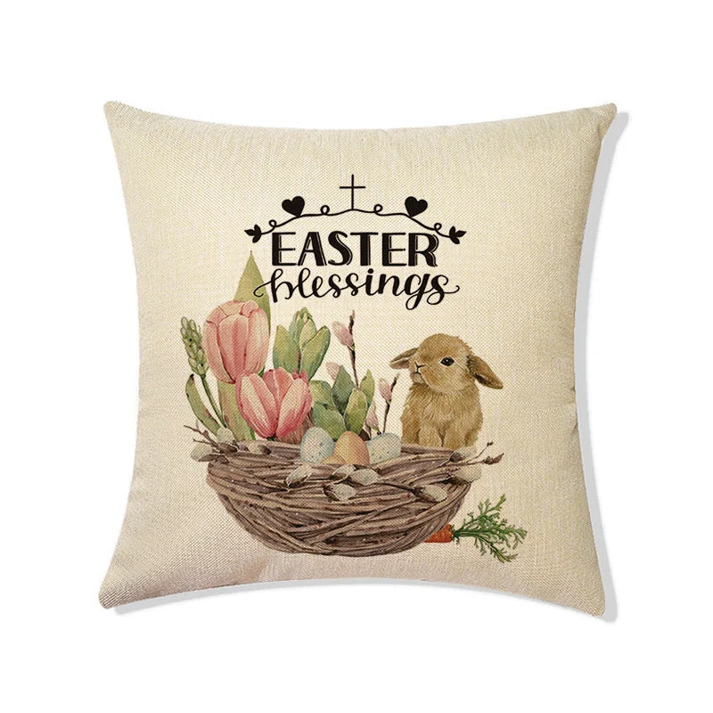 Rabbit Easter Eggs Truck Flower Basket Cushion Cover 45x45cm Nordic Style