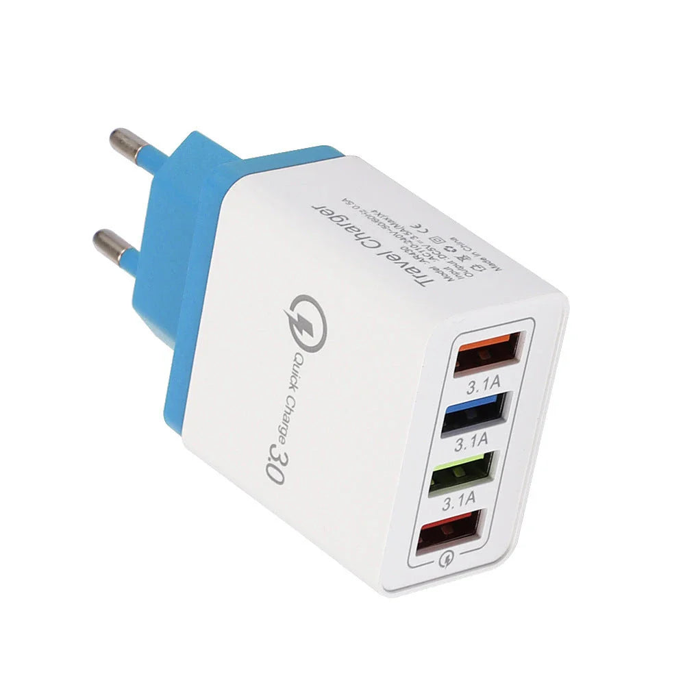 4-Port High-Speed USB Wall Charger with Quick Charge 3.0 Technology for Simultaneous Charging of Multiple Devices