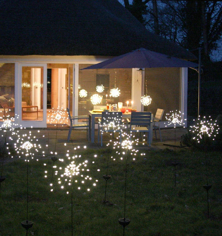 Radiant Solar-Powered Outdoor Fireworks Lights with dazzling LED display in various shapes and colours