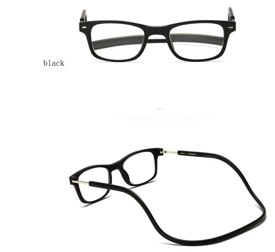 Stylish magnetic neck reading glasses with adjustable titanium frames in various colours