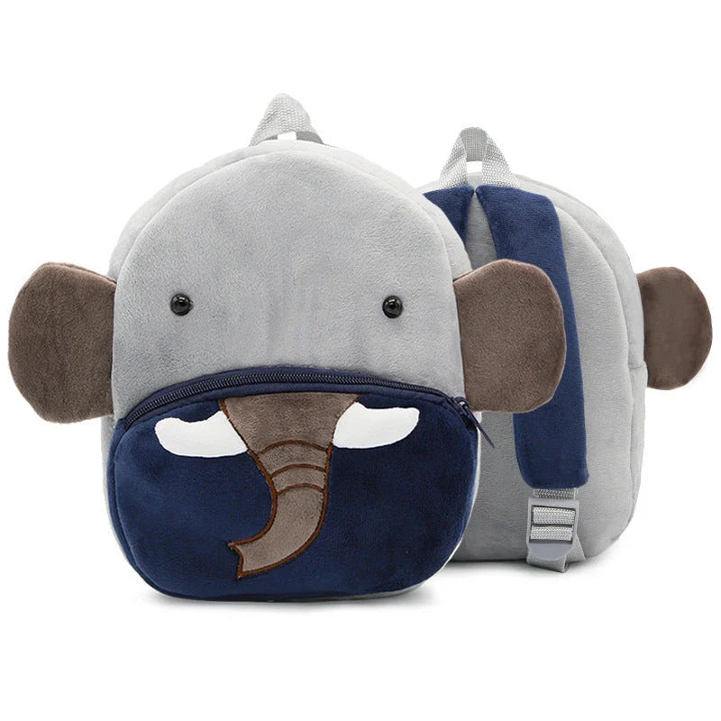 Adorable plush backpacks featuring various animal designs, perfect for primary school children