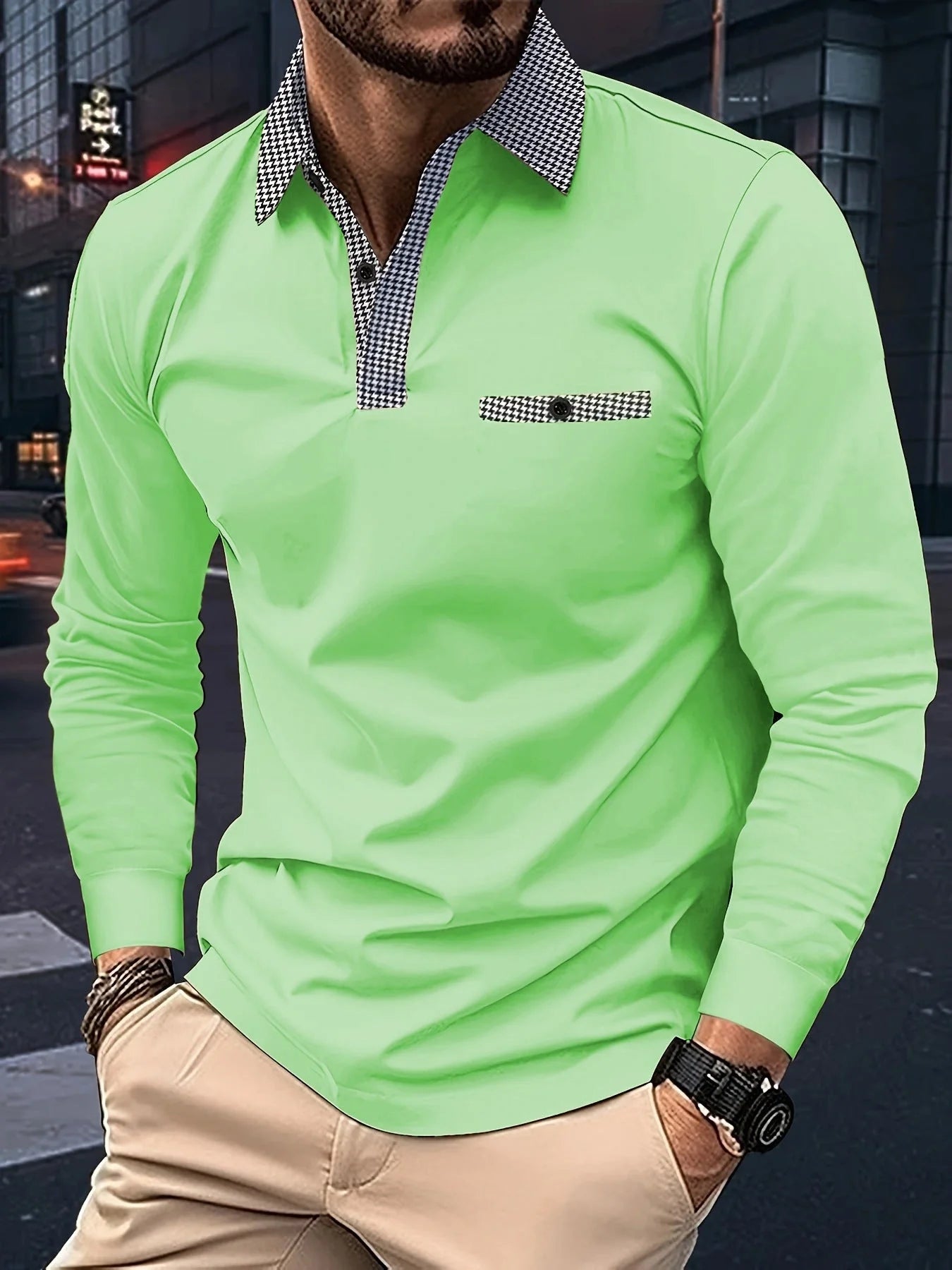 Men's plaid lapel polo shirt in various colours for leisure wear