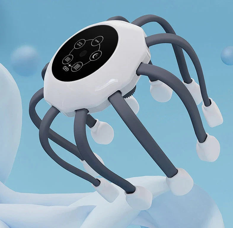 Relaxing octopus-shaped head massager with 14 independent massage heads and five customizable massage modes