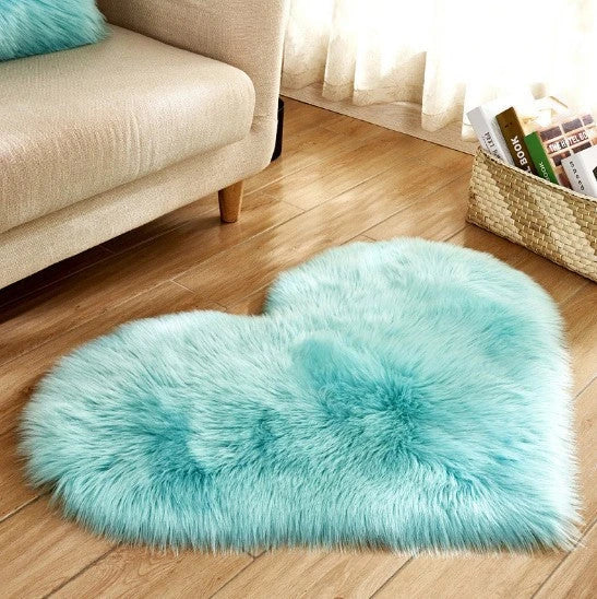 Luxury heart-shaped plush carpet in various colours and sizes, featuring a soft, non-slip design for comfortable home decor