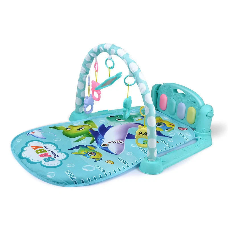 Interactive baby play mat with piano keyboard and bear rattle for sensory development