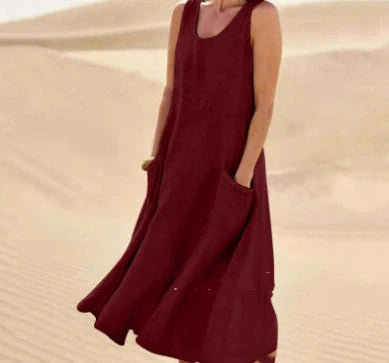 Stylish summer sleeveless long dress with pockets in various colours