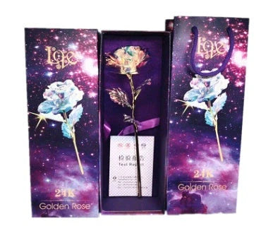 A luxurious 24K gold-plated rose flower bouquet set with a gift box and tote bag