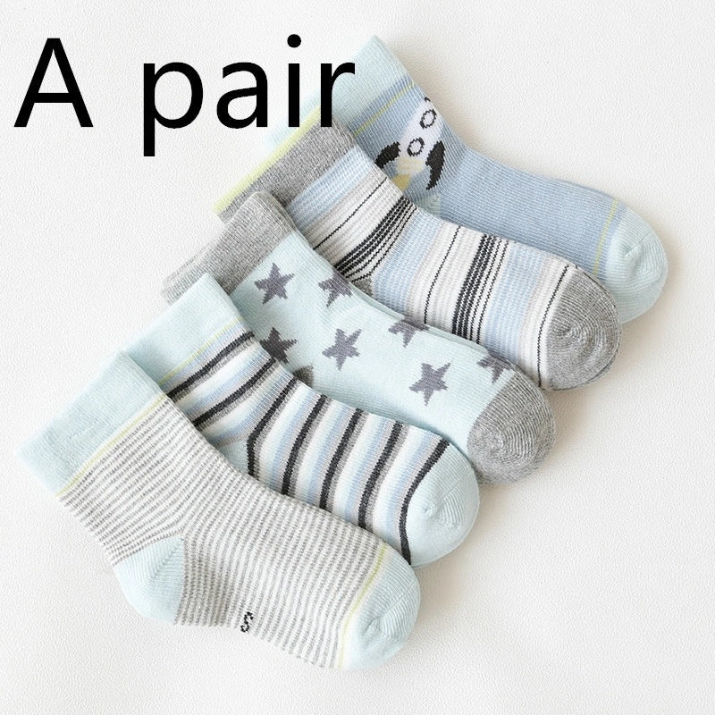 Kids' cartoon jacquard cotton socks in various fun designs for comfort and style