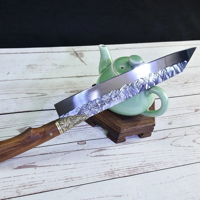 Hand-forged slicing knife with rosewood handle and pure copper guard