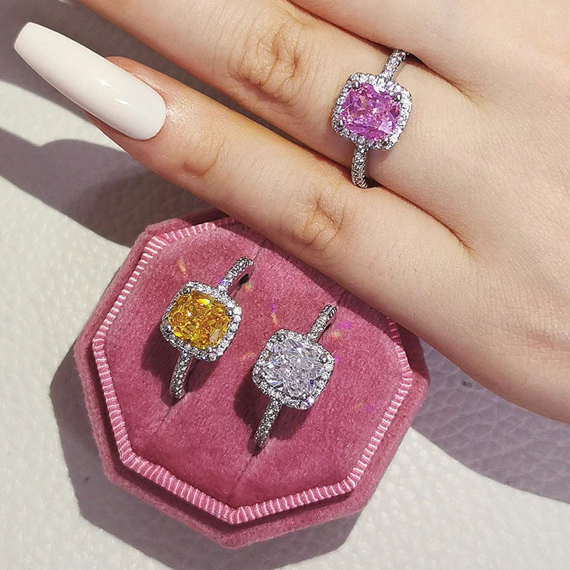 Dazzling multicolor cubic zirconia rings with a sleek geometric design and premium copper construction