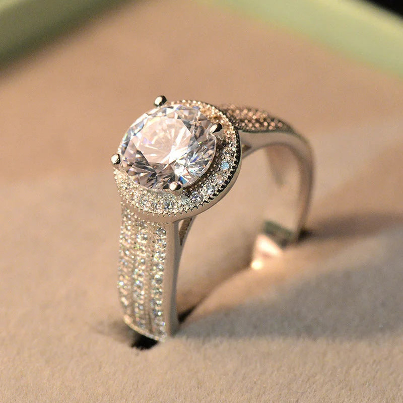 Classic Lotus Diamond Ring in brass with electric white steel finish