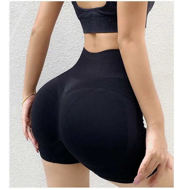 Women's butt-lifting seamless yoga shorts in various vibrant colors