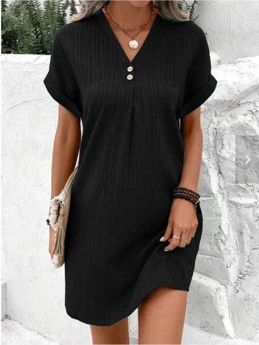 Stylish V-neck short-sleeved women's dress in various colours