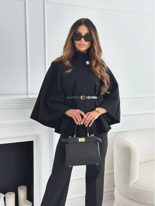 Stylish batwing cloak jacket for women in various colors, including black, apricot, gray, and wine red.