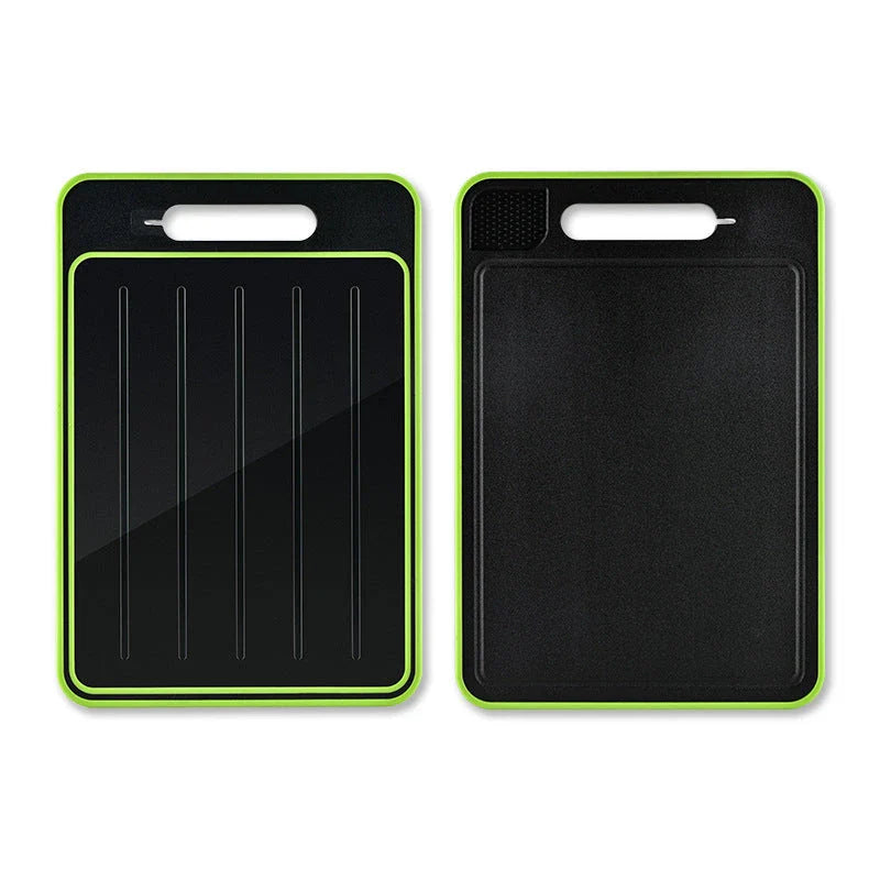 Versatile cutting board with dual-sided design, grinding teeth, and built-in whetstone for efficient chopping, grinding, and knife sharpening in the kitchen