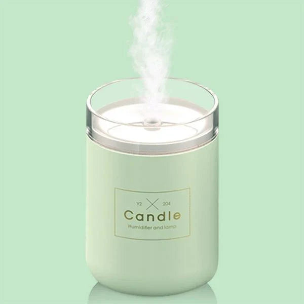 Compact USB-powered air humidifier with adjustable mood lighting, ideal for desks or bedside tables