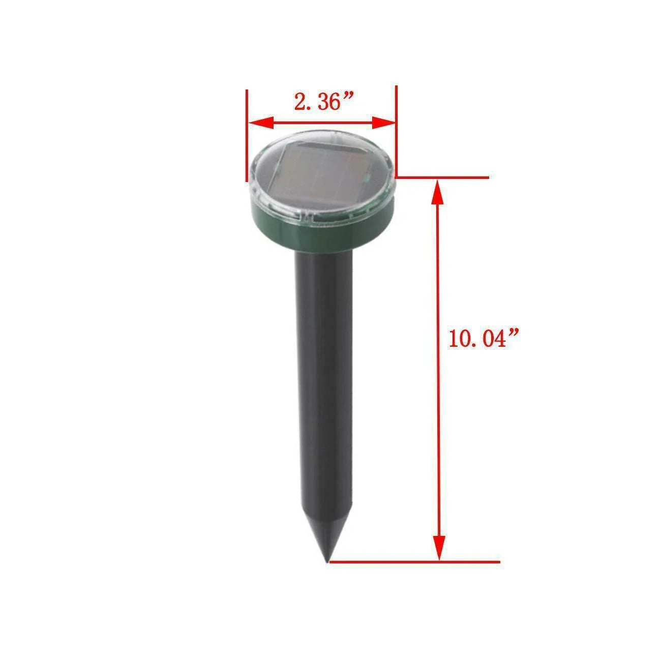 Solar-powered ultrasonic pest deterrent device for repelling moles, rats, snakes, and other burrowing pests from gardens and outdoor spaces