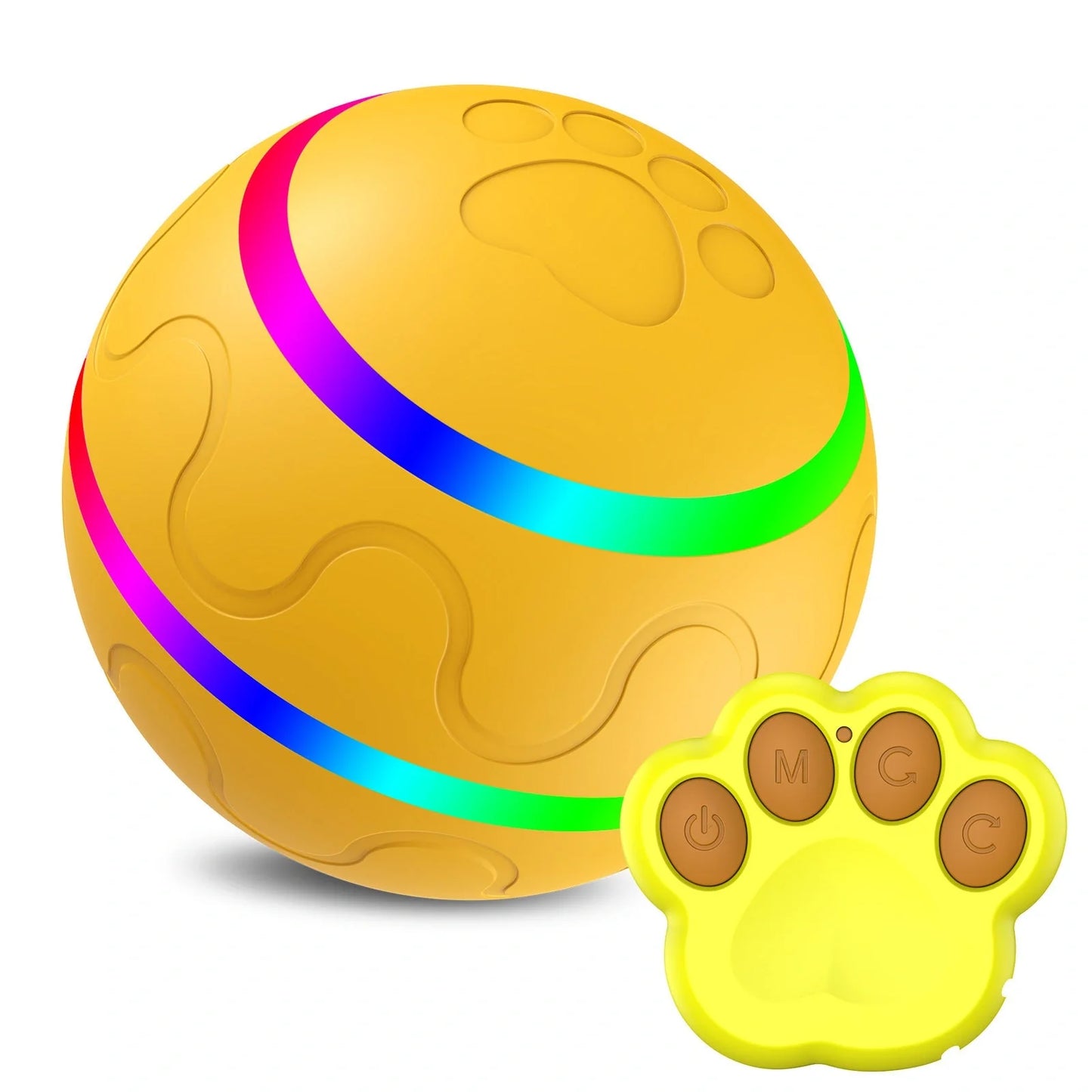 Automatic rotating cat toy in orange, yellow, and pink with USB charging