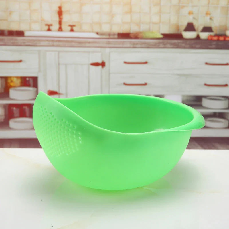 Durable plastic rice strainer with perforated design for efficient washing and draining