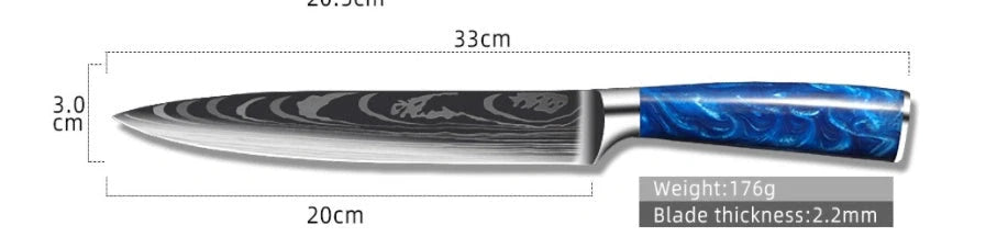 Premium 8-inch Chef Knife with elegant blue resin handle and stainless steel blade