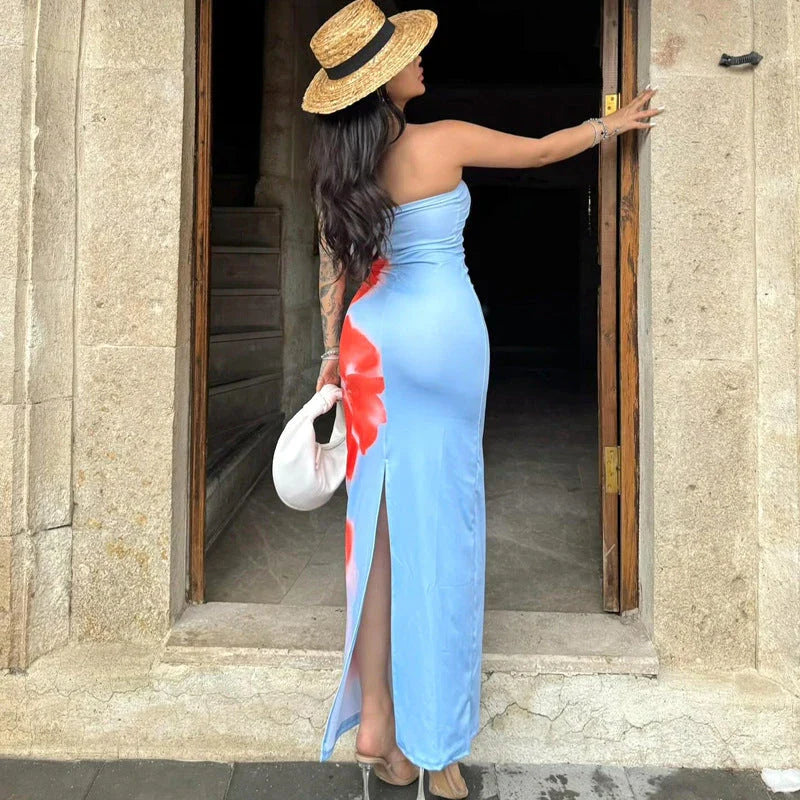 Stylish slit maxi dress in various colors, perfect for summer beach and party occasions