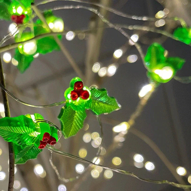 Festive LED string lights with Christmas-themed ornaments for home and party decor