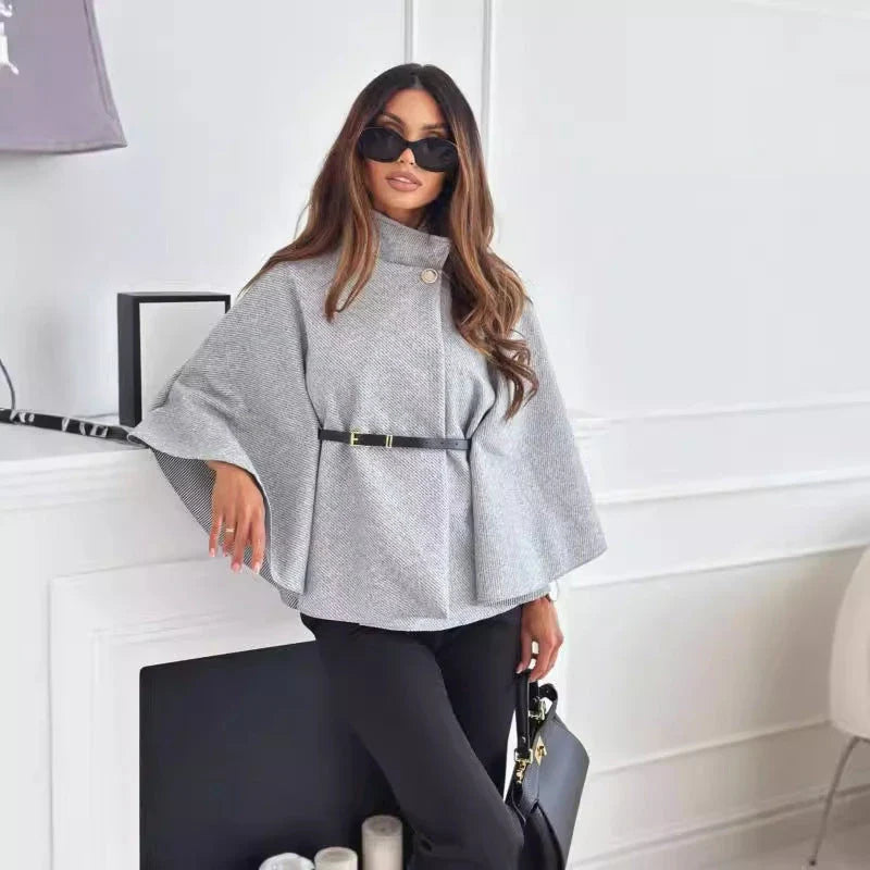 Stylish batwing cloak jacket for women in various colors, including black, apricot, gray, and wine red.