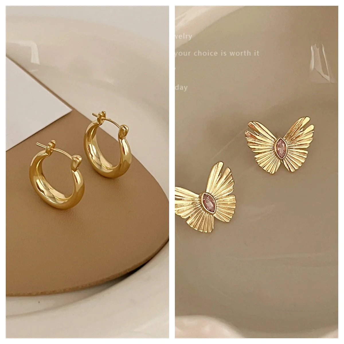 Retro Hong Kong style elegant alloy ear studs for women