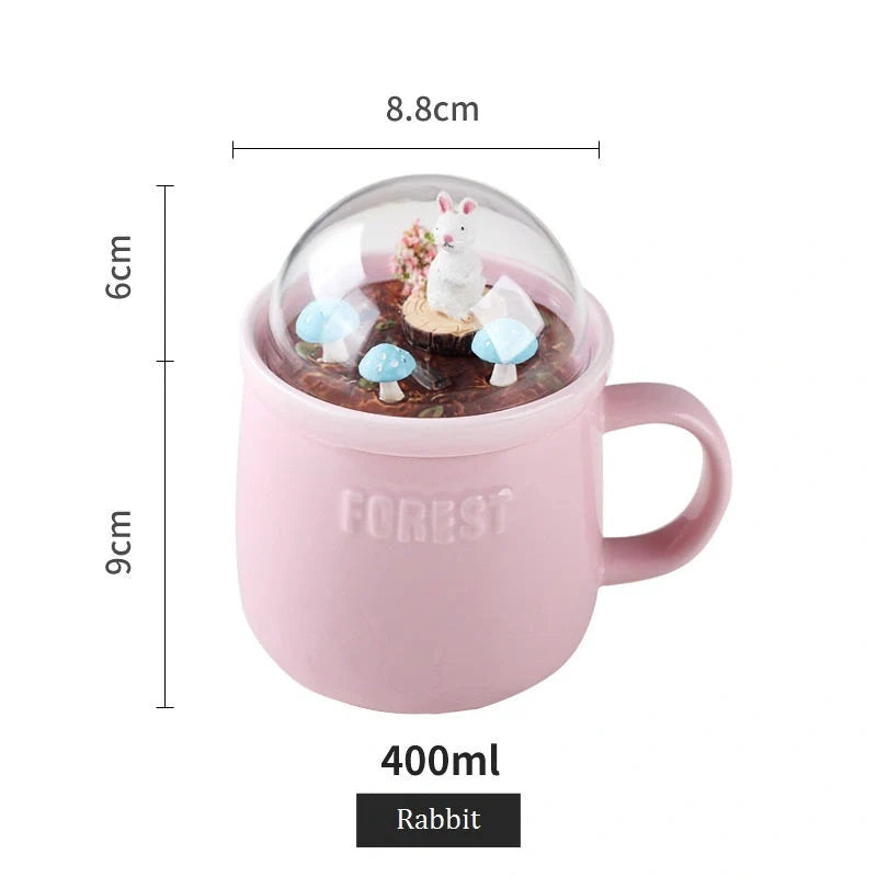 Micro Landscape Milk Cup with embossed letters and colourful glaze in fox, rabbit, squirrel, and fawn designs